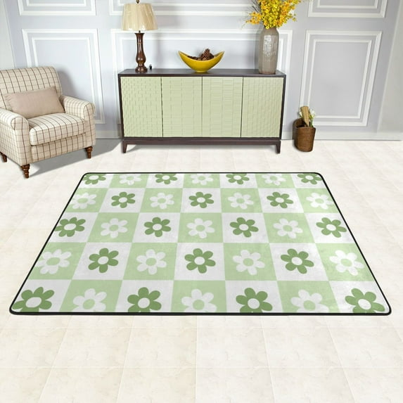 XMXY Area Rugs Doormat Outdoor Entrance, Green Floral Patchwork Plaid Facecloth Non-slip Floor Mat Rug for Living Room Kitchen Sink Area Indoor,36"x24"