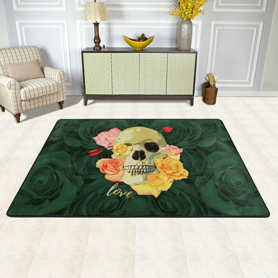 XMXY Area Rugs Doormat Outdoor Entrance, Romantic Love Skull Pattern Facecloth Non-slip Floor Mat Rug for Living Room Kitchen Sink Area Indoor,36"x24"