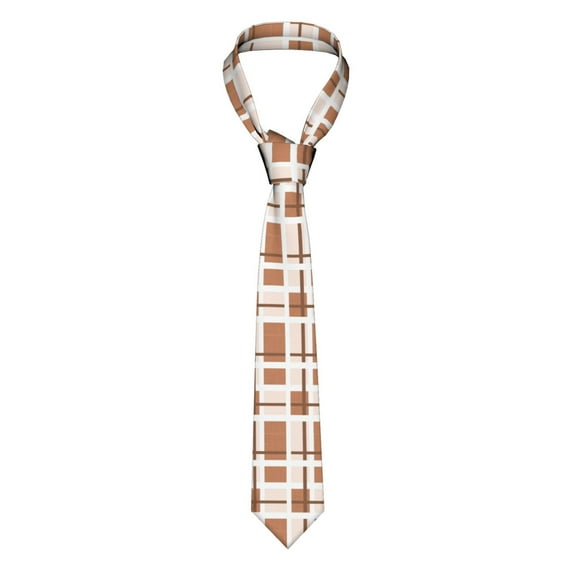 XMXY Brown Geometric Fabric Texture Mens Necktie Ties , Square Stripes Formal Bussiness Wedding Party Printed Tie