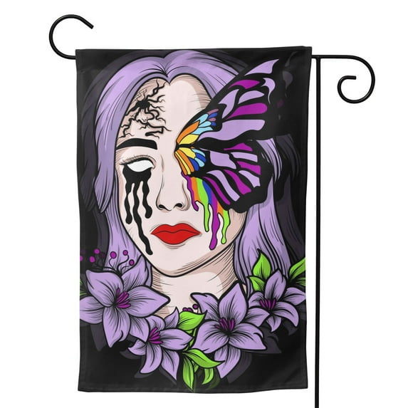 XMXY Butterfly Skull With Flower Garden Flags Double Sided,Farmhouse Holiday Yard Outdoor Sign Decor Flag, 28"x40" inch
