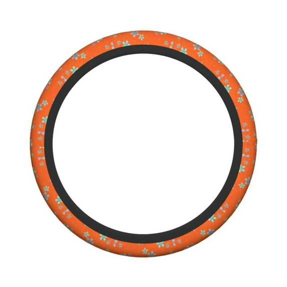 XMXY Car Steering Wheel Cover, Orange Japanese Style Flowers Non-Slip Jeep Truck Universal Elastic Steering Wheel Protector 15 inch