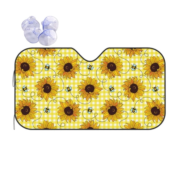 XMXY Car Sun Shade Windshield, Abstract Sunflower Floral Checked Automotive Front Window Sun Visor for Cars SUV Trucks, Medium Size