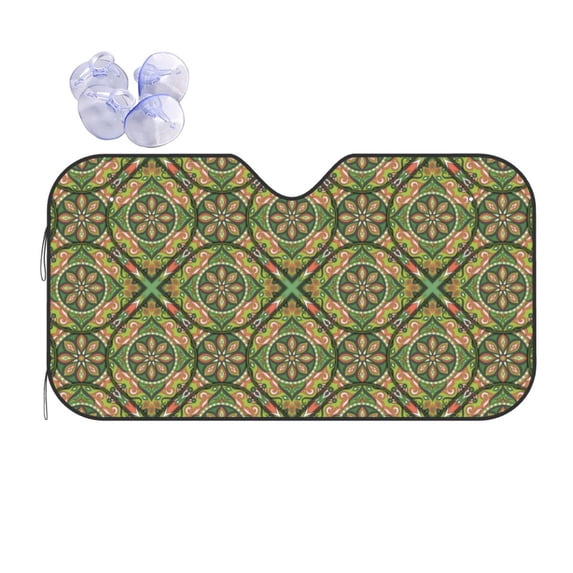 XMXY Car Sun Shade Windshield, Green Paisley India Floral Automotive Front Window Sun Visor for Cars SUV Trucks, Small Size