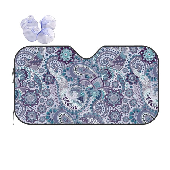 XMXY Car Sun Shade Windshield, Indian Paisley Purple Floral Automotive Front Window Sun Visor for Cars SUV Trucks, Medium Size