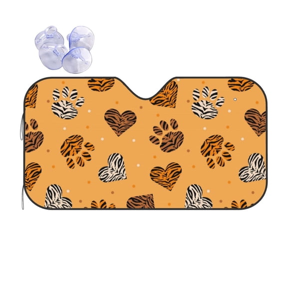 XMXY Car Sun Shade Windshield, Leopard Print Heart Dog Paw Automotive Front Window Sun Visor for Cars SUV Trucks, Small Size