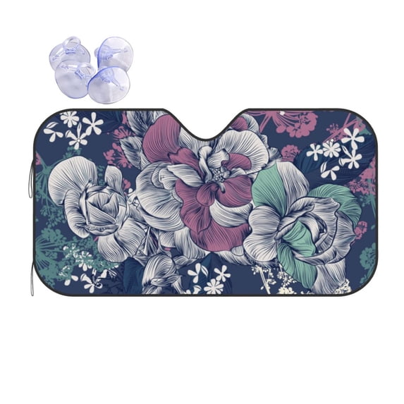 XMXY Car Sun Shade Windshield, Seamless Peony Flower Art Automotive Front Window Sun Visor for Cars SUV Trucks, Small Size