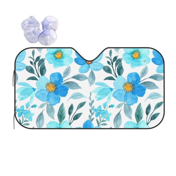 XMXY Car Sun Shade Windshield, Watercolor Blue Floral Print Automotive Front Window Sun Visor for Cars SUV Trucks, Small Size