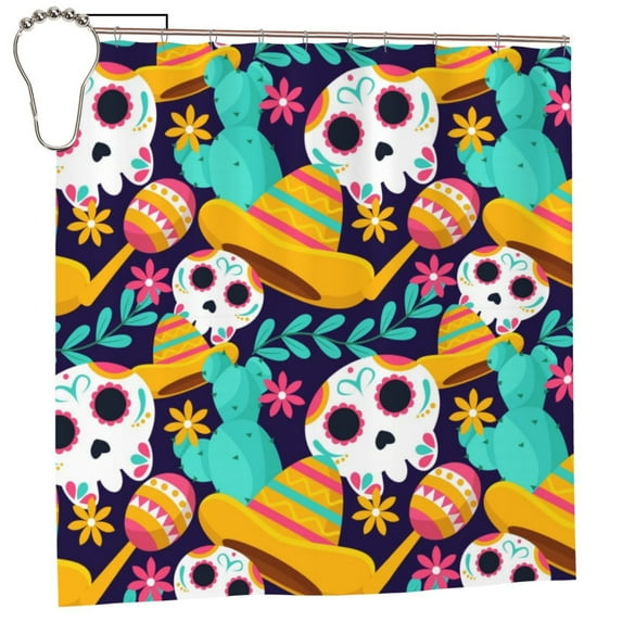 XMXY Dia De Muertos Dead Flower Long Shower Curtains, Waterproof Weighted Thick Bathroom Curtain with 12 Iron Hook, 72x72 Inch