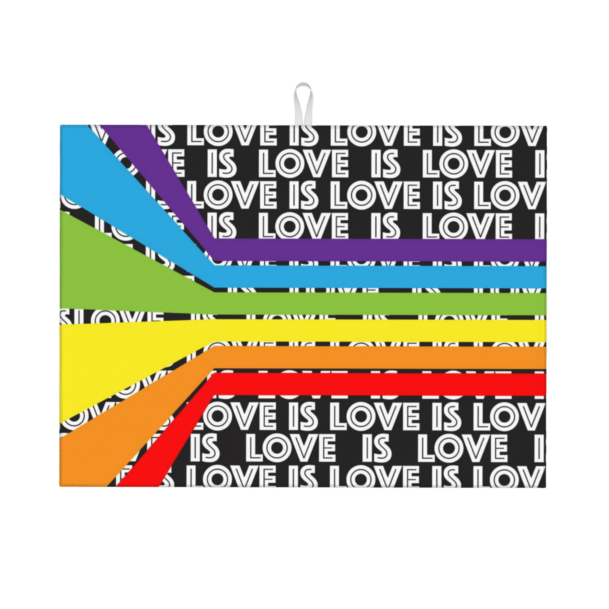 XMXY Dish Drying Mat for Kitchen Counter, Full Rainbow Heart Love