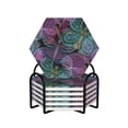 thumbnail image 1 of XMXY Drink Coasters with Holder for Coffee Table, Transparent Butterflies Dark Background Absorbent Ceramic Cups Coaster Sets 6 Pack, 4 Inches Hexagon, 1 of 9