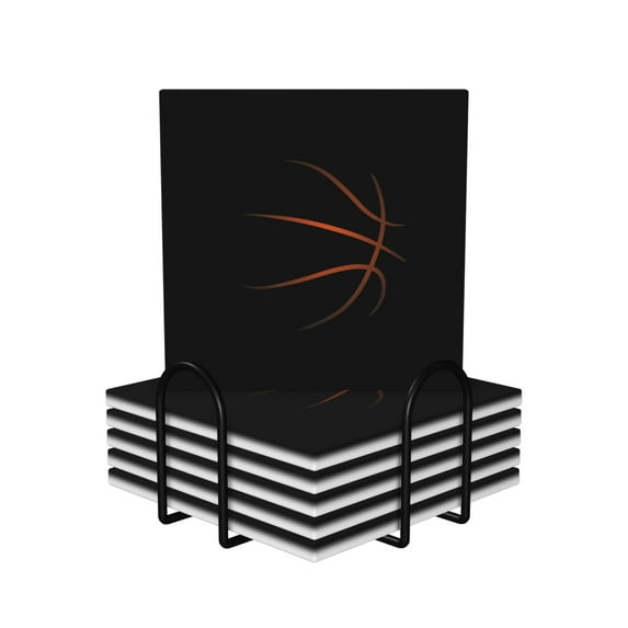 XMXY Drink Coasters with Holder for Coffee Table, Basketball Sports Silhouettes Absorbent Ceramic Cups Coaster Sets 6 Pack, 4 Inches Square