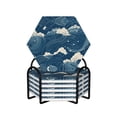 thumbnail image 1 of XMXY Drink Coasters with Holder for Coffee Table, Blue Cartoon Ocean Swell Absorbent Ceramic Cups Coaster Sets 6 Pack, 4 Inches Hexagon, 1 of 9