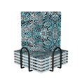 thumbnail image 1 of XMXY Drink Coasters with Holder for Coffee Table, Blue Zebra Leopard Print Absorbent Ceramic Cups Coaster Sets 6 Pack, 4 Inches Square, 1 of 9