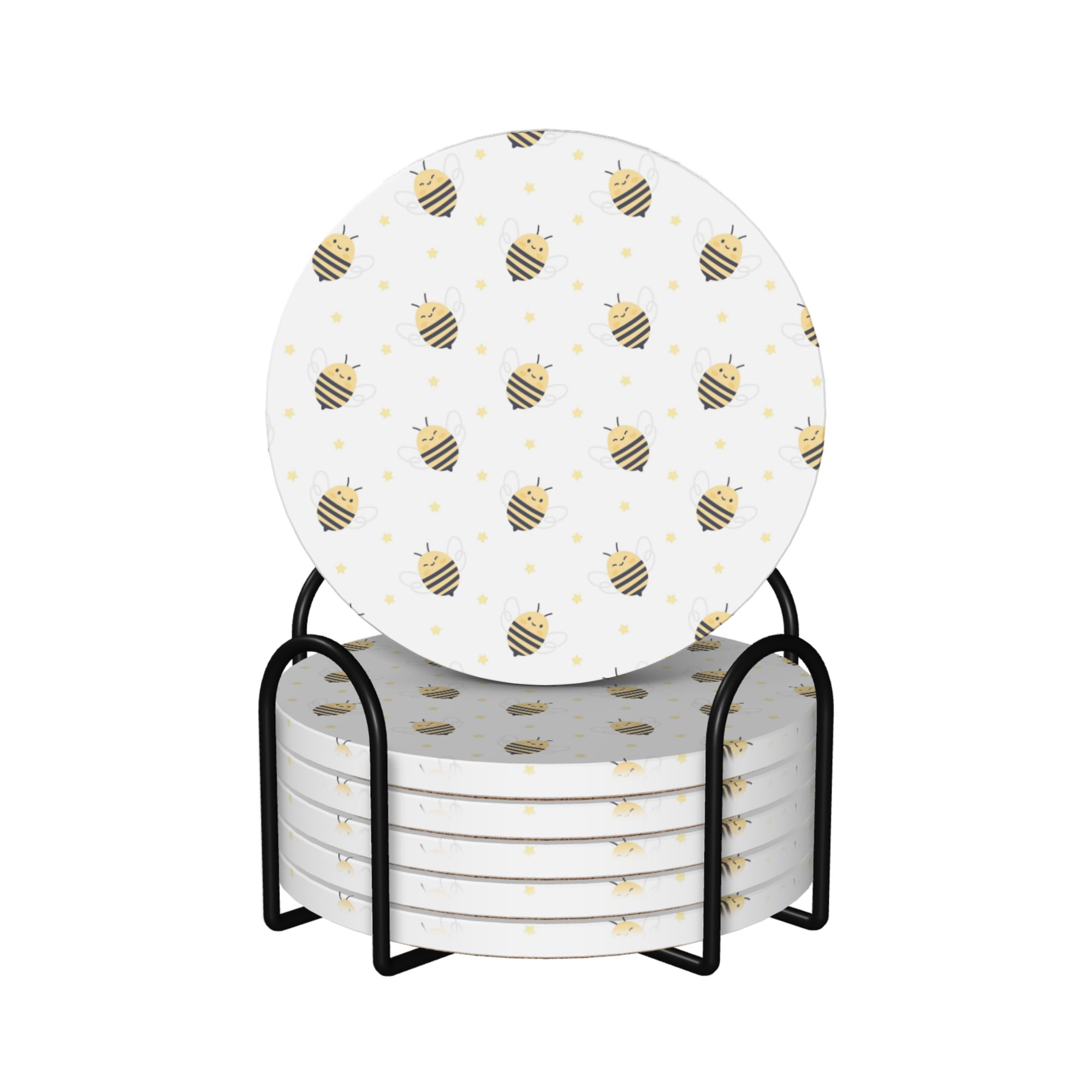 XMXY Drink Coasters with Holder for Coffee Table, Cartoon Bee Absorbent ...