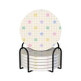 thumbnail image 1 of XMXY Drink Coasters with Holder for Coffee Table, Rainbow Daisy Plaid Absorbent Ceramic Cups Coaster Sets 6 Pack, 4 Inches Round Shape, 1 of 9