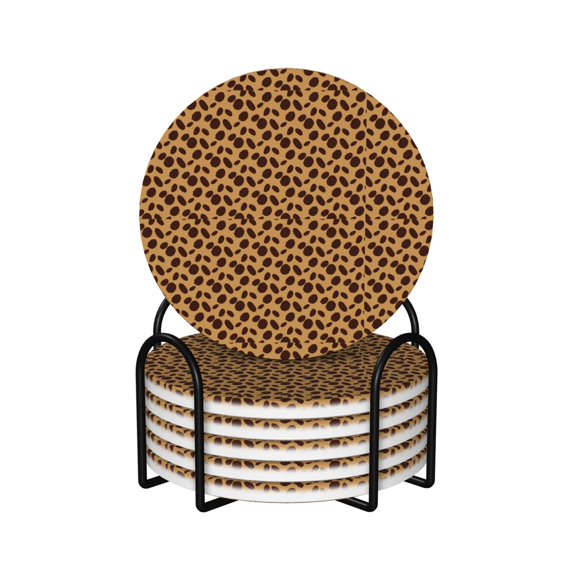 XMXY Drink Coasters with Holder for Coffee Table, Stylish Animal Print Abstract Absorbent Ceramic Cups Coaster Sets 6 Pack, 4 Inches Round Shape