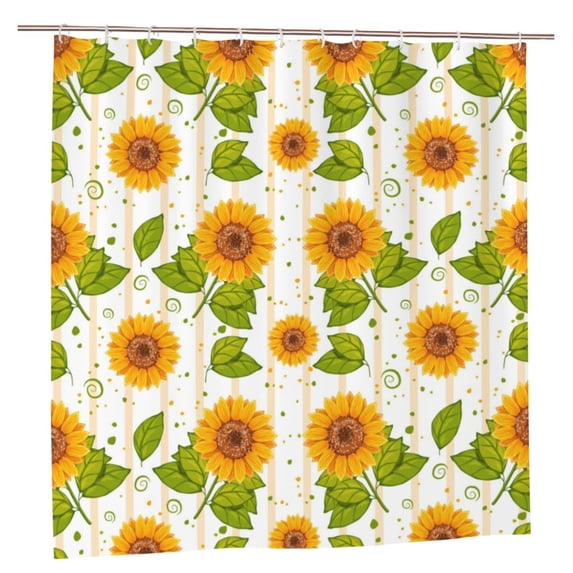 XMXY Elegant Sunflower Yellow Floral Long Shower Curtains, Waterproof Weighted Thick Bathroom Curtain with 12 Plastic Hook, 72x72 Inch