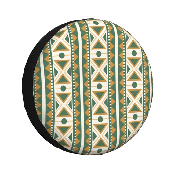 XMXY Green Vertical Stripe Aztec Nation Spare Tire Cover, Universal Waterproof Cover for Jeep RV Tire Wheel Protection, 16 inch