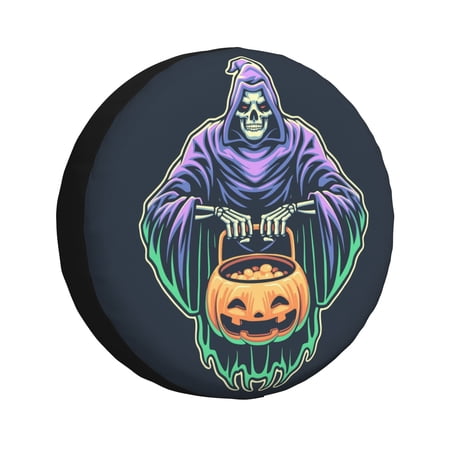 XMXY Grim Skull Spooky Reaper Spare Tire Cover, Universal Waterproof Cover for Jeep RV Tire Wheel Protection, 17 inch