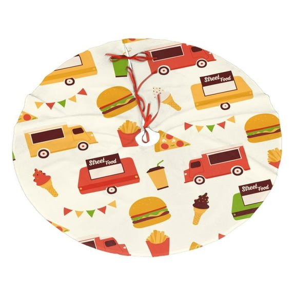 XMXY Halloween Christmas Tree Skirt, Cartoon Cafe Burger Restaurant Holiday Party Indoor Decorations Ornaments, 36" Inch