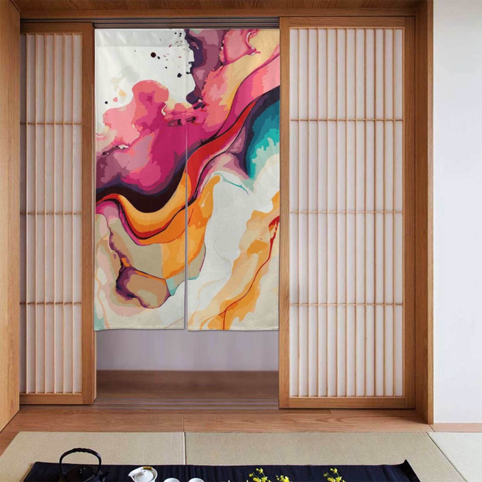 XMXY Japanese Doorway Curtain Noren, Marble Multicolored Surface ...