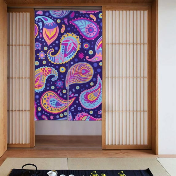 XMXY Japanese Doorway Curtain Noren, Paisley Texture Minimal Decor Door Closet Curtain Panel, Room Dividers Privacy Tapestry, 34 x 56 Inches
