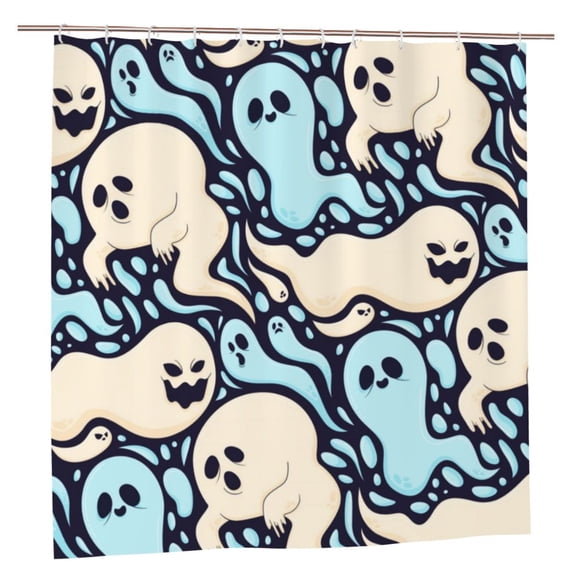 XMXY Night Event Ghost Spooky Long Shower Curtains, Waterproof Weighted Thick Bathroom Curtain with 12 Plastic Hook, 72x72 Inch
