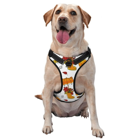 XMXY No Pull Dog Harness, Autumn Forest Pumpkins Adjustable Reflective Pet Harness with Oxford Vest, Large Size