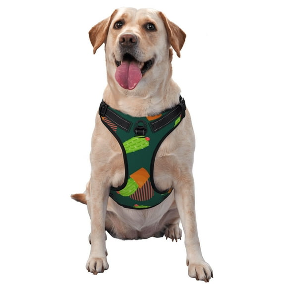 XMXY No Pull Dog Harness, Green Succulent Cactus Adjustable Reflective Pet Harness with Oxford Vest, Medium Size