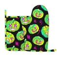 thumbnail image 1 of XMXY Oven Mitts and Pot Holders 2 Pcs Sets, Halloween Neon Green Pumpkin Heat Resistant Silicone Cooking Gloves for Grill Baking BBQ Kitchen Decor, 1 of 9