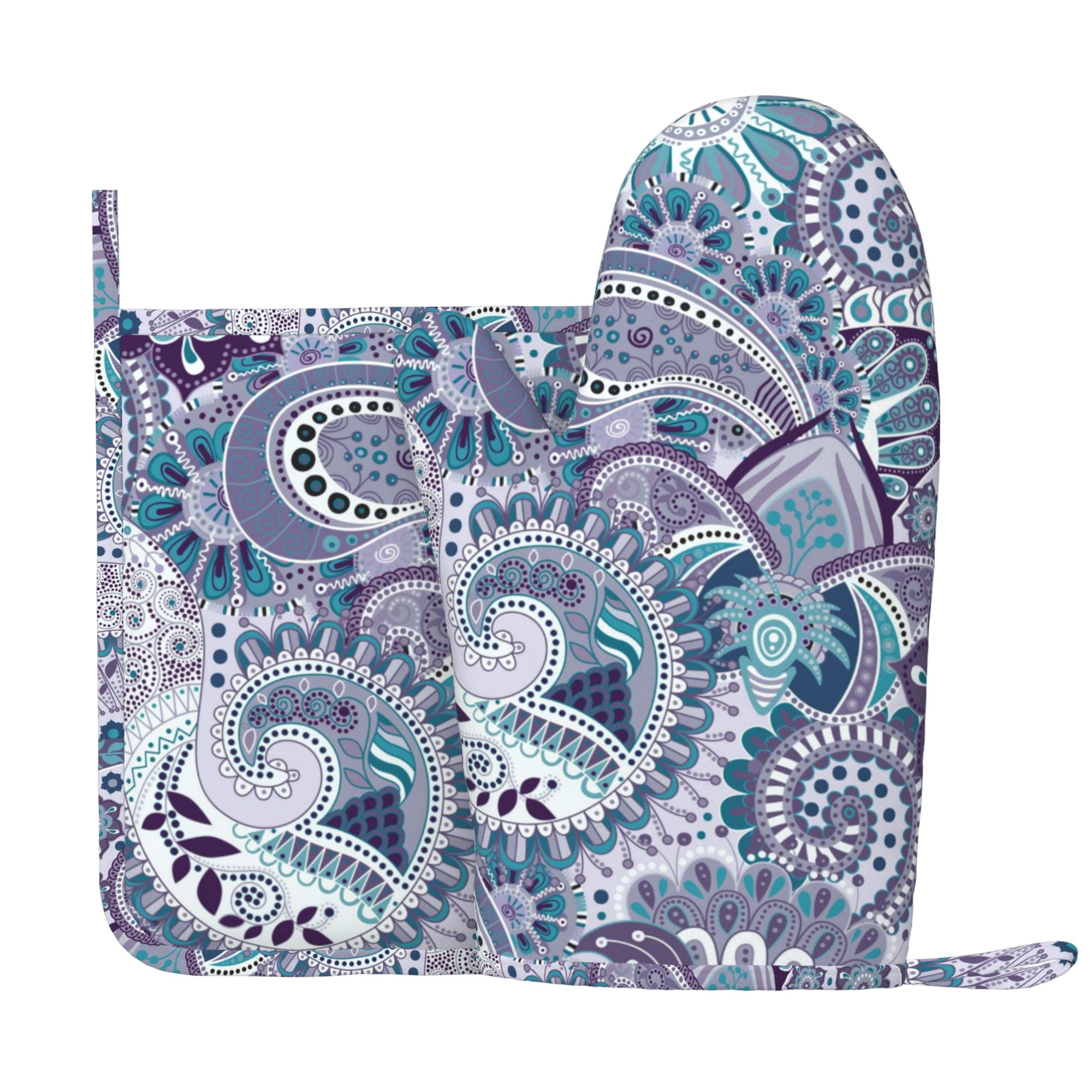 XMXY Oven Mitts and Pot Holders 2 Pcs Sets, Indian Paisley Purple ...