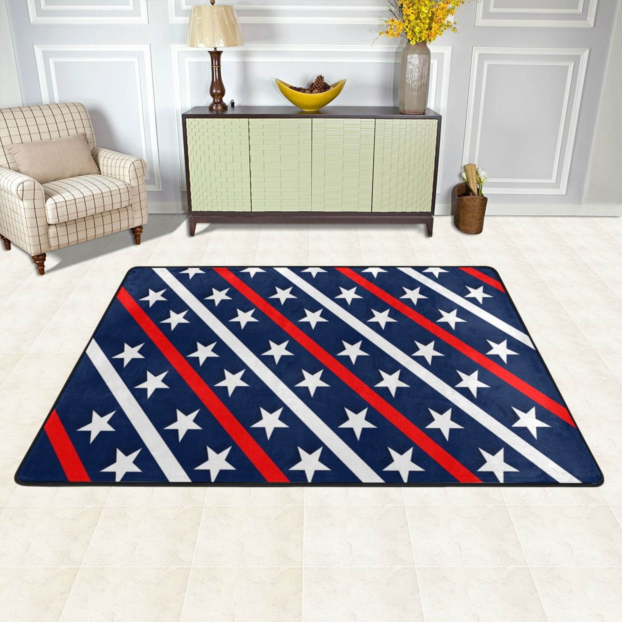 XMXY Patriotic Red White Blue Stars Strips Area Rugs Doormat Outdoor ...