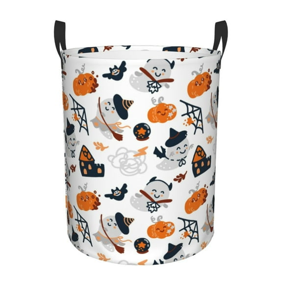 XMXY Round Laundry Basket Organizer, Cartoon Ghost Pumpkin Waterproof Collapsible Dirty Clothes Basket Laundry Hamper, Medium Size