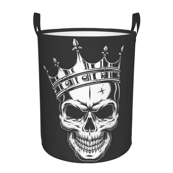 XMXY Round Laundry Basket Organizer, Evil Skeleton King Waterproof Collapsible Dirty Clothes Basket Laundry Hamper, Small Size