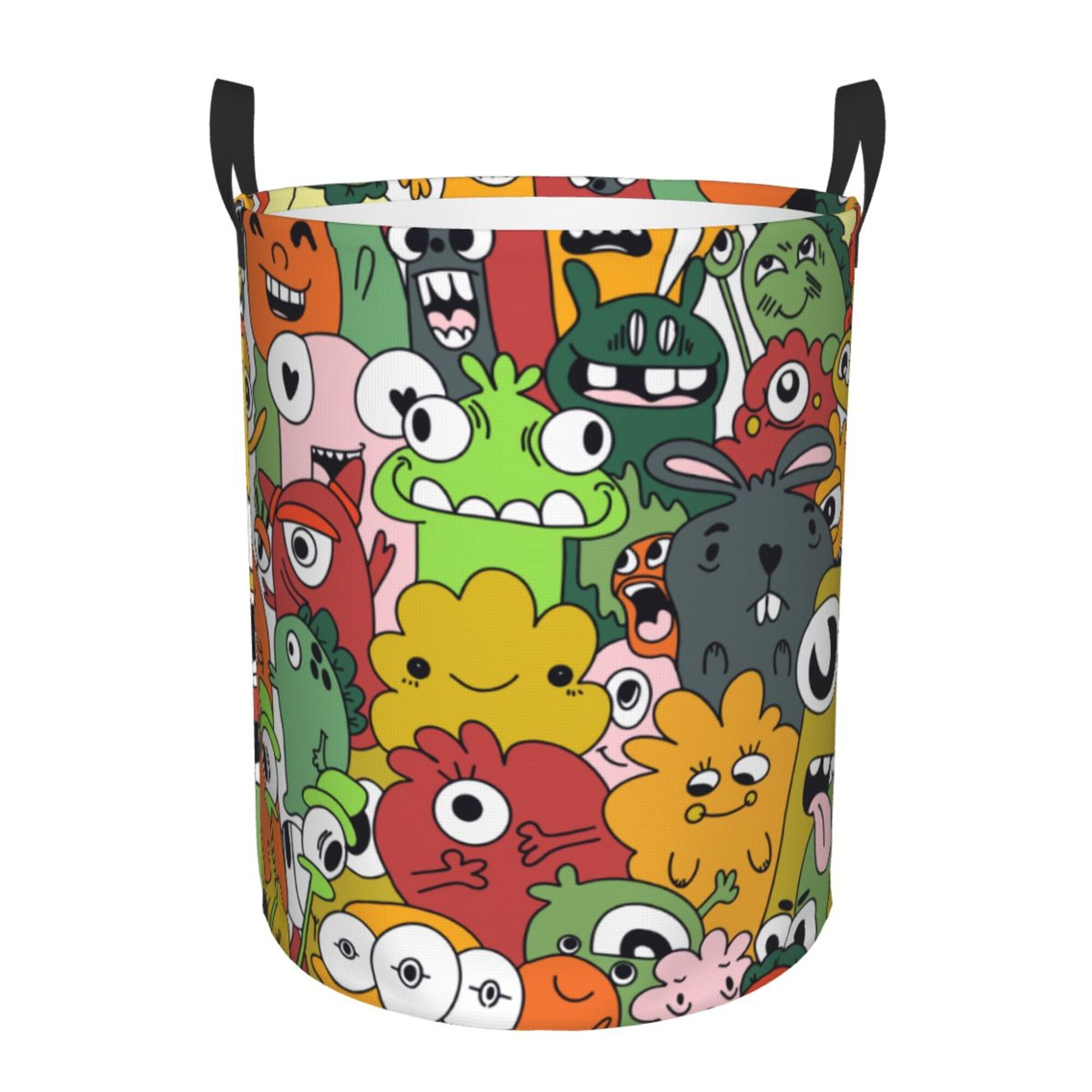 XMXY Round Laundry Basket Organizer, Mutil Smiling Monsters Waterproof ...