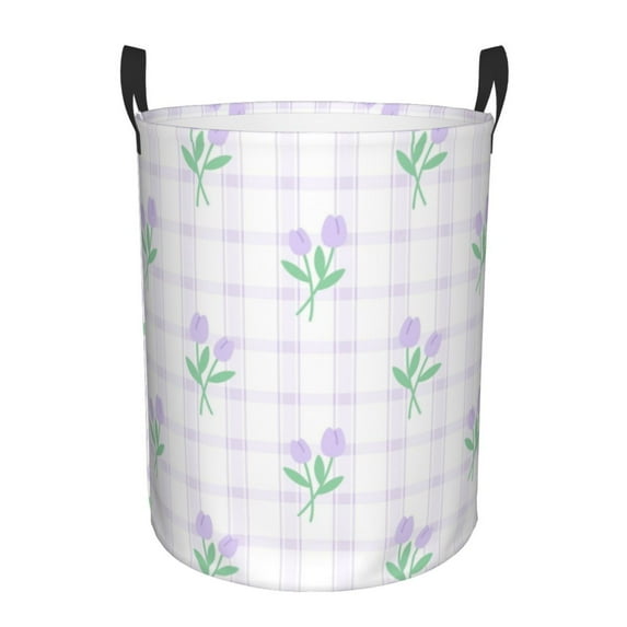 XMXY Round Laundry Basket Organizer, Purple Elegant Tulip Waterproof Collapsible Dirty Clothes Basket Laundry Hamper, Small Size