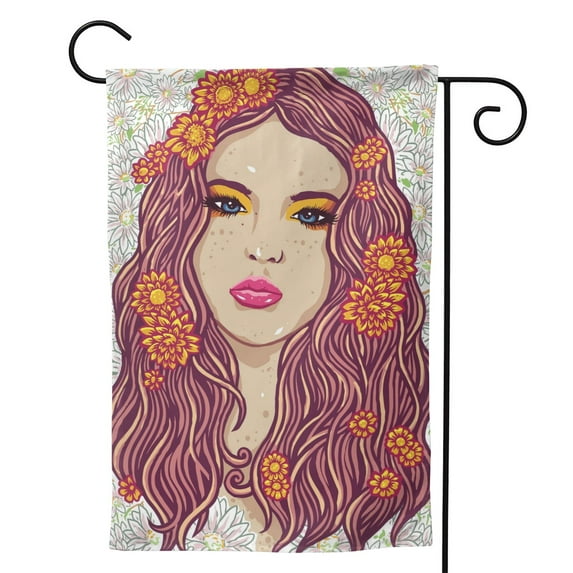 XMXY Russian Ethnic Flower Girl Garden Flags Double Sided,Farmhouse Holiday Yard Outdoor Sign Decor Flag, 12.5"x18" inch