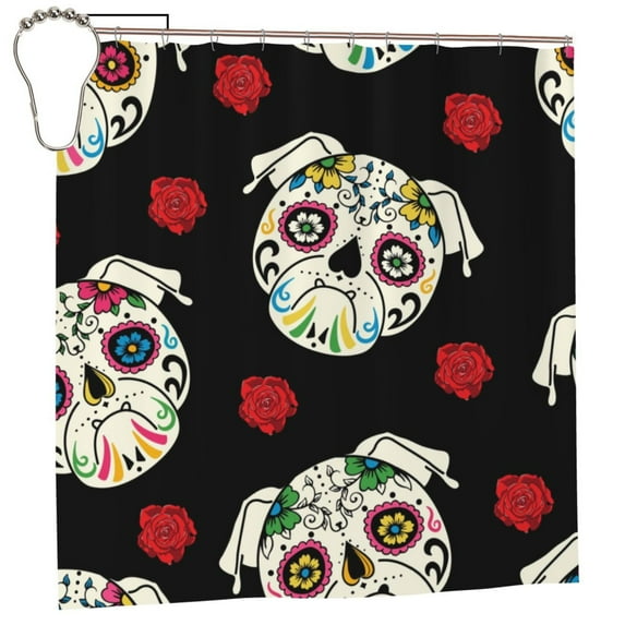 XMXY Skull Flower Folk Art Long Shower Curtains, Waterproof Weighted Thick Bathroom Curtain with 12 Iron Hook, 72x72 Inch