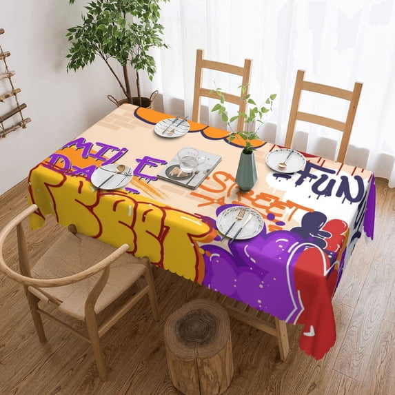 XMXY Table Cloth Rectangle Table, Abstract Art Creative Graffiti Dining Table Cover Waterproof Washable Outdoor Tablecloth, 54 X 72 Inch