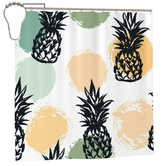 XMXY Tropical Pineapple Colorful Print Long Shower Curtains, Waterproof Weighted Thick Bathroom Curtain with 12 Iron Hook, 72x72 Inch
