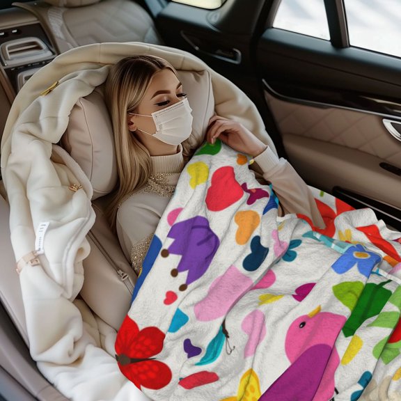 XMXY Warm Flannel Throw Blanket 40"x30" Inches, Lightweight Spring Daisy Abstract Flowers Blanket Perfect for Couch, Bed, Camping & Travel
