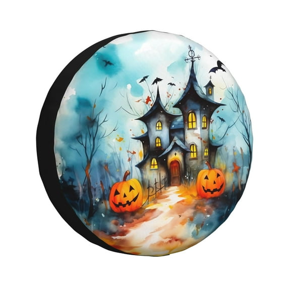 XMXY Watercolor Halloween Background Spare Tire Cover, Universal Waterproof Cover for Jeep RV Tire Wheel Protection, 14 inch