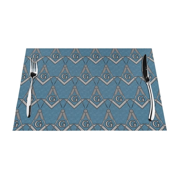 XMXY Woven Placemats Set of 4 PCS, Blue Masonic Geometry Table Mats Washable Heat Resistant Placemats
