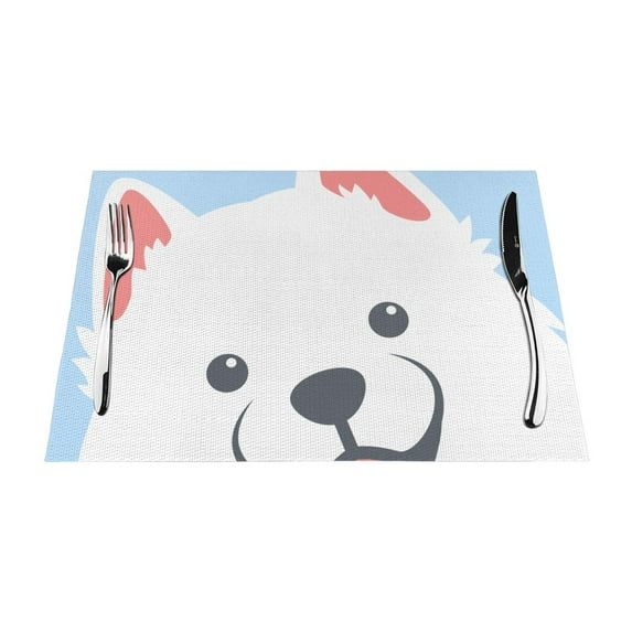 XMXY Woven Placemats Set of 4 PCS, Cute White Samoyed Dog Table Mats Washable Heat Resistant Placemats