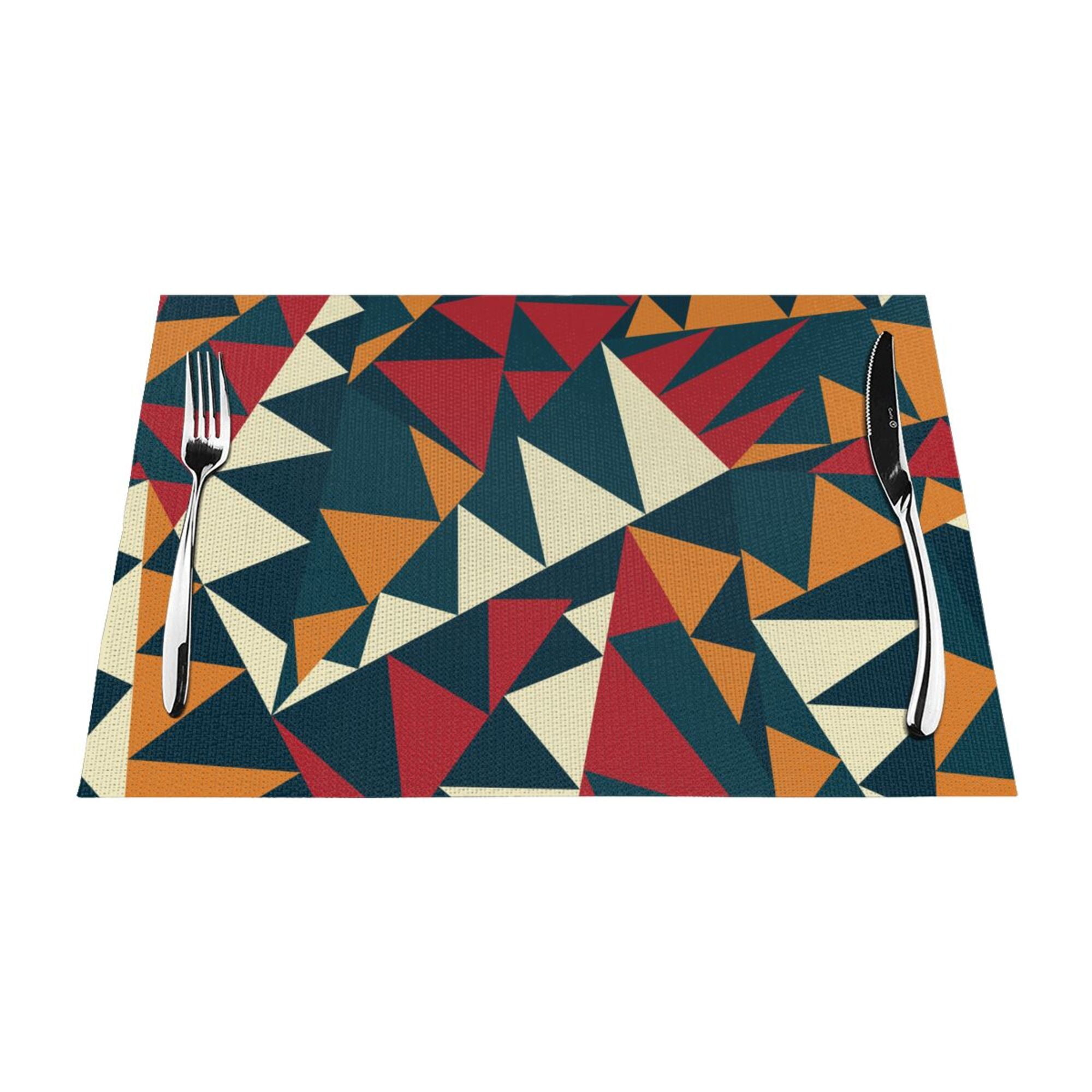 XMXY Woven Placemats Set of 4 PCS, Traditional Aztec Triangular Shape Table Mats Washable Heat