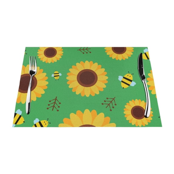 XMXY Woven Placemats Set of 6 PCS, Abstract Vintage Sunflower Floral Table Mats Washable Heat Resistant Placemats
