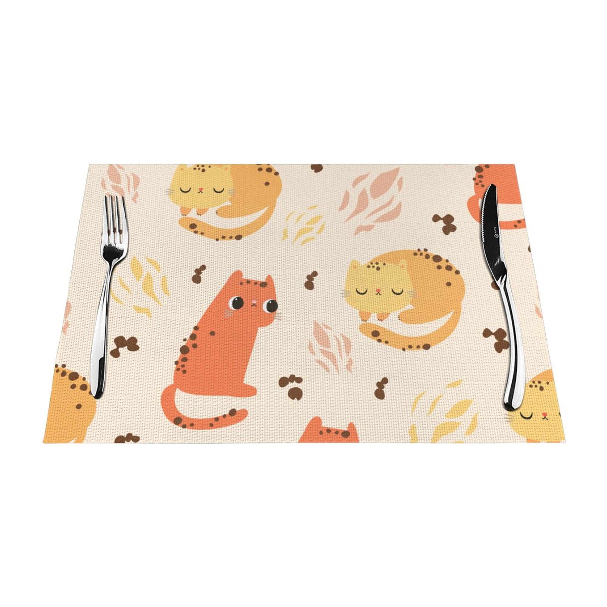 XMXY Woven Placemats Set of 6 PCS, Cartoon Animal Cute Cat Table Mats ...