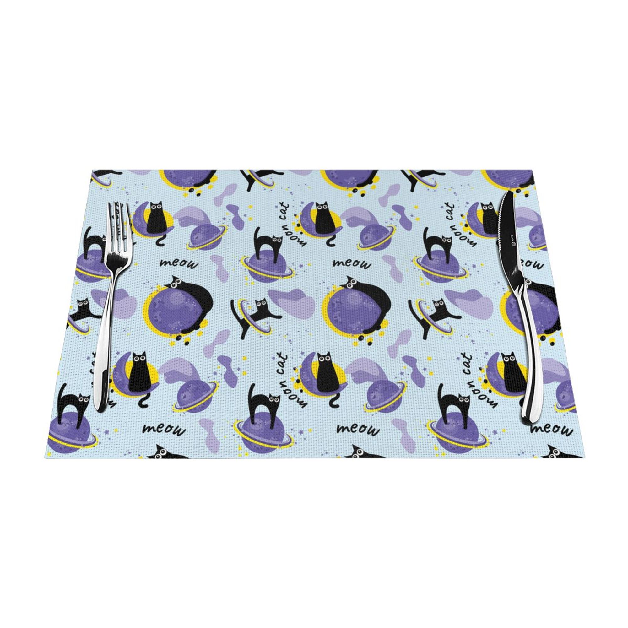 XMXY Woven Placemats Set of 6 PCS, Cartoon Purple Cat Table