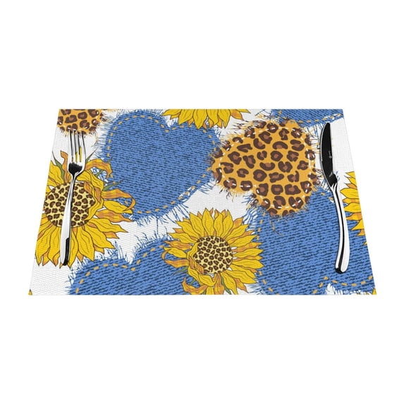 XMXY Woven Placemats Set of 6 PCS, Vintage Hearts Sunflowers Table Mats Washable Heat Resistant Placemats