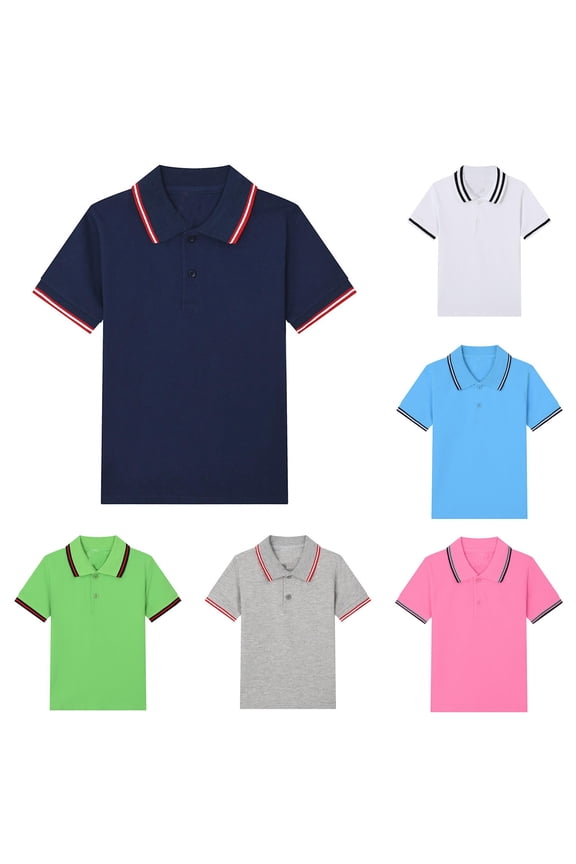 Boys Polo Shirt Neat Solid Color Summer Shirts Comfortable Daily Classroom Wardrobe Polo Neck Short Sleeve Standard Tees